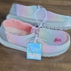 Hey Dude Size 3 NEW Girl's Pastel Glitter Slip-On Sneakers